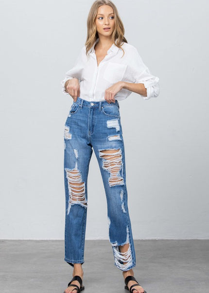 HIGH RISE STRAIGHT JEANS - Sleekdenim.com
