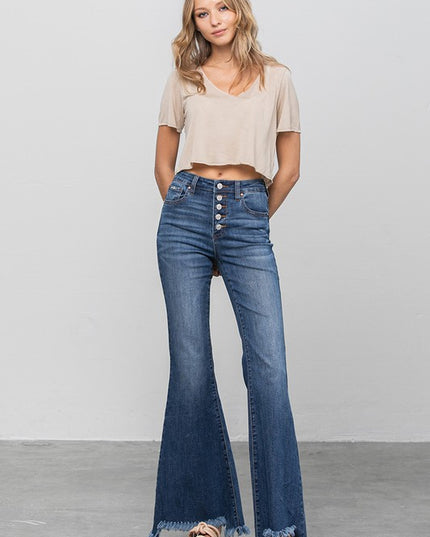 BUTTON DOWN WIDE FLARE JEANS - Sleekdenim.com
