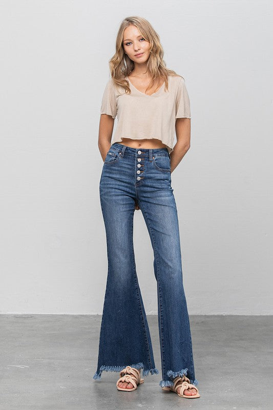 BUTTON DOWN WIDE FLARE JEANS - Sleekdenim.com