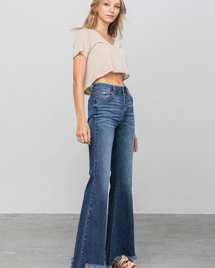 BUTTON DOWN WIDE FLARE JEANS - Sleekdenim.com