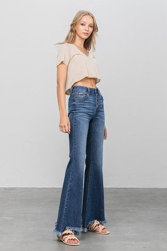 BUTTON DOWN WIDE FLARE JEANS - Sleekdenim.com