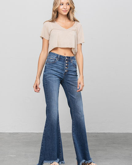 BUTTON DOWN WIDE FLARE JEANS - Sleekdenim.com