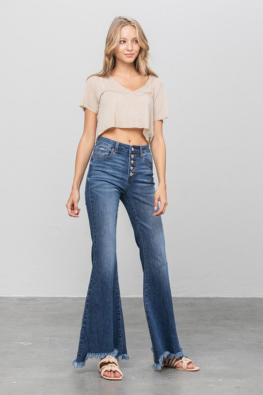BUTTON DOWN WIDE FLARE JEANS - Sleekdenim.com