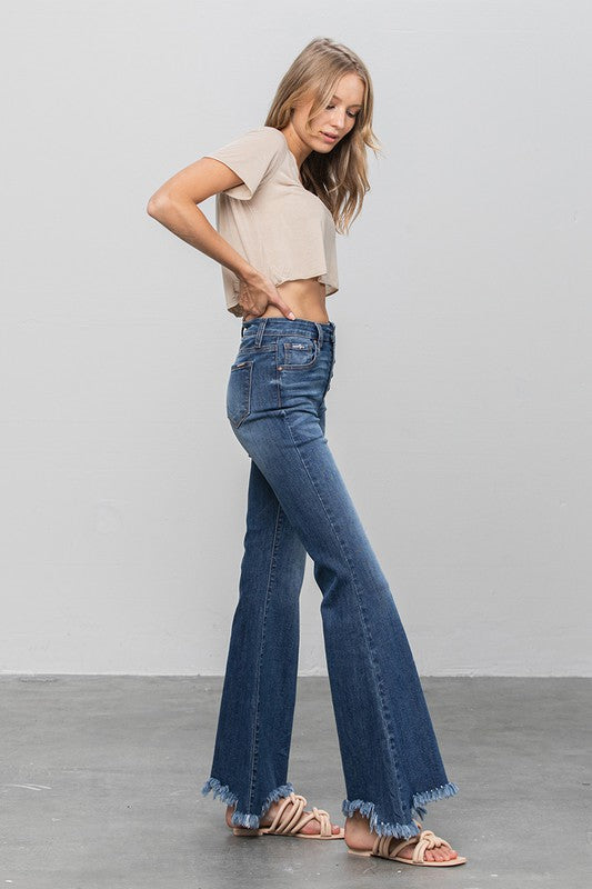 BUTTON DOWN WIDE FLARE JEANS - Sleekdenim.com