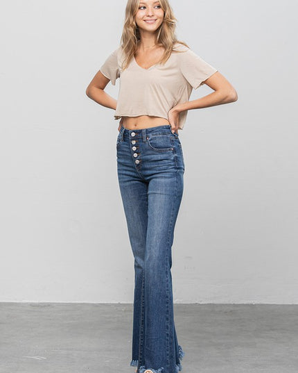 BUTTON DOWN WIDE FLARE JEANS - Sleekdenim.com