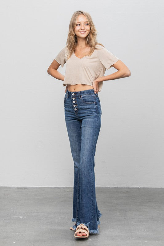 BUTTON DOWN WIDE FLARE JEANS - Sleekdenim.com