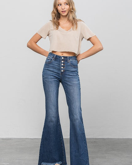 BUTTON DOWN WIDE FLARE JEANS - Sleekdenim.com