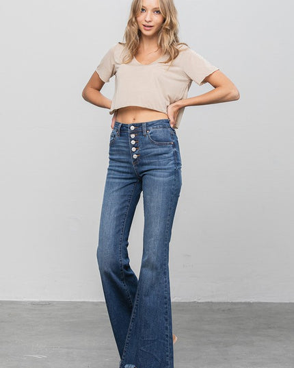 BUTTON DOWN WIDE FLARE JEANS - Sleekdenim.com