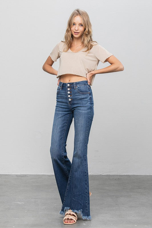 BUTTON DOWN WIDE FLARE JEANS - Sleekdenim.com