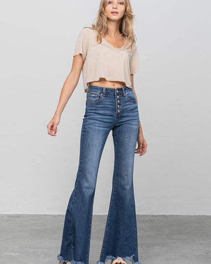 BUTTON DOWN WIDE FLARE JEANS - Sleekdenim.com