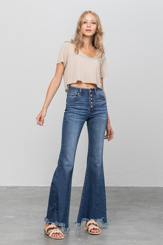 BUTTON DOWN WIDE FLARE JEANS - Sleekdenim.com