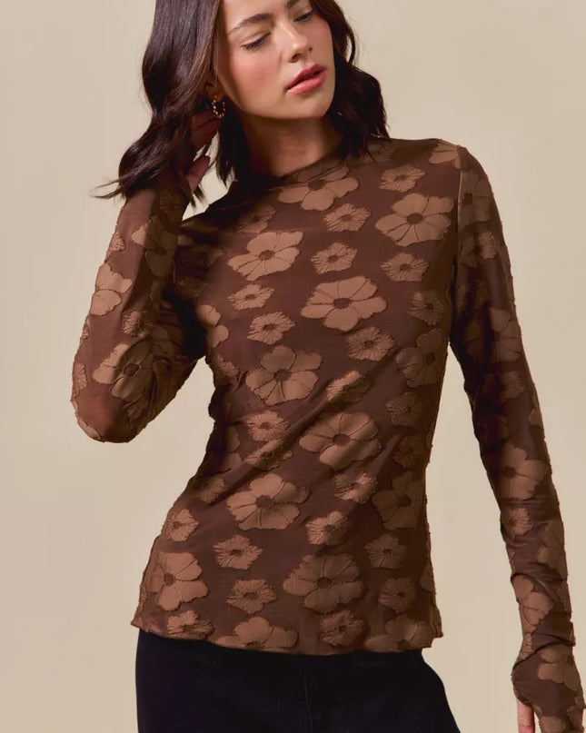 SO ME Stretched Jacquard Casual Tops with Thumb Opening - Sleekdenim.com