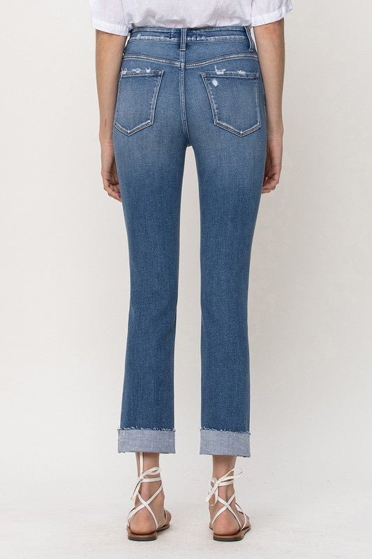 Mid-Rise Single Cuffed Crop Slim Straight Jeans | Sleekdenim.com