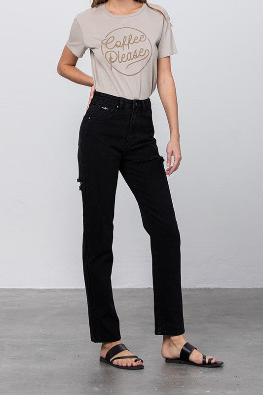 High Waist Destroyed Mom Jeans - Sleekdenim.com