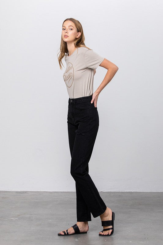 High Waist Destroyed Mom Jeans - Sleekdenim.com