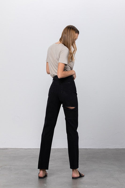 High Waist Destroyed Mom Jeans - Sleekdenim.com