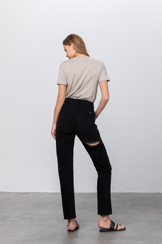 High Waist Destroyed Mom Jeans - Sleekdenim.com
