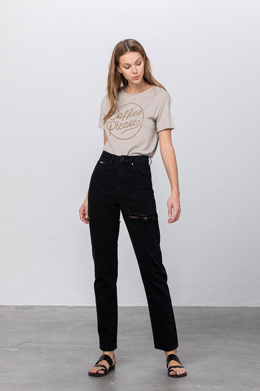 High Waist Destroyed Mom Jeans - Sleekdenim.com