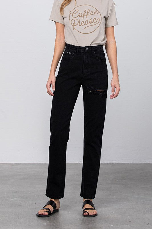 High Waist Destroyed Mom Jeans - Sleekdenim.com