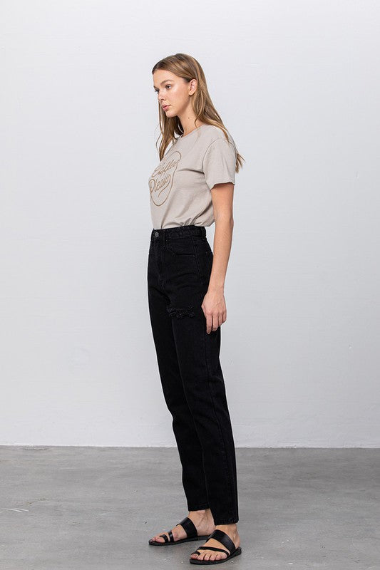 High Waist Destroyed Mom Jeans - Sleekdenim.com