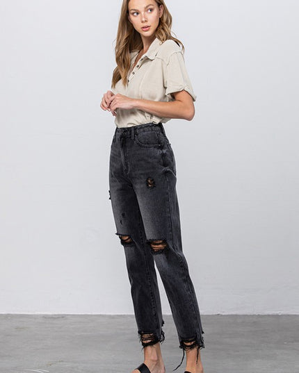 HIGH WAIST MOM FIT BLACK ANKLE JEANS - Sleekdenim.com