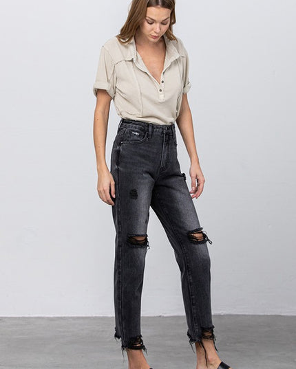 HIGH WAIST MOM FIT BLACK ANKLE JEANS - Sleekdenim.com
