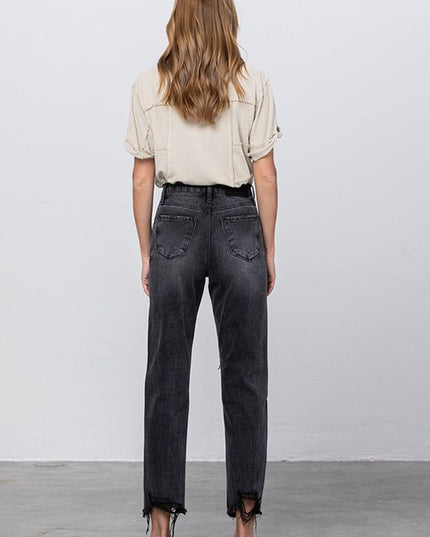 HIGH WAIST MOM FIT BLACK ANKLE JEANS - Sleekdenim.com