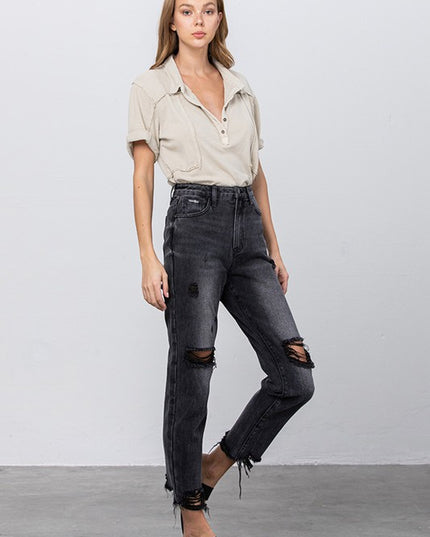 HIGH WAIST MOM FIT BLACK ANKLE JEANS - Sleekdenim.com