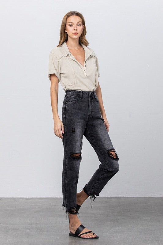 HIGH WAIST MOM FIT BLACK ANKLE JEANS - Sleekdenim.com