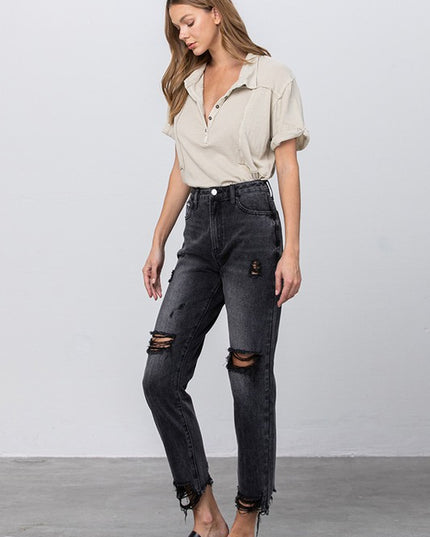 HIGH WAIST MOM FIT BLACK ANKLE JEANS - Sleekdenim.com