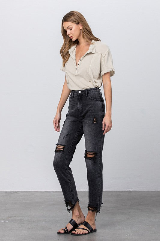 HIGH WAIST MOM FIT BLACK ANKLE JEANS - Sleekdenim.com