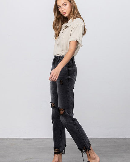 HIGH WAIST MOM FIT BLACK ANKLE JEANS - Sleekdenim.com