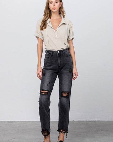 HIGH WAIST MOM FIT BLACK ANKLE JEANS - Sleekdenim.com