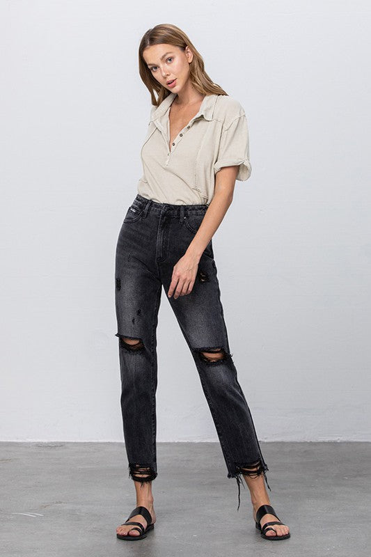 HIGH WAIST MOM FIT BLACK ANKLE JEANS - Sleekdenim.com