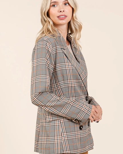 Mittoshop Plaid Double Breasted Relaxed Fit Blazer - Sleekdenim.com