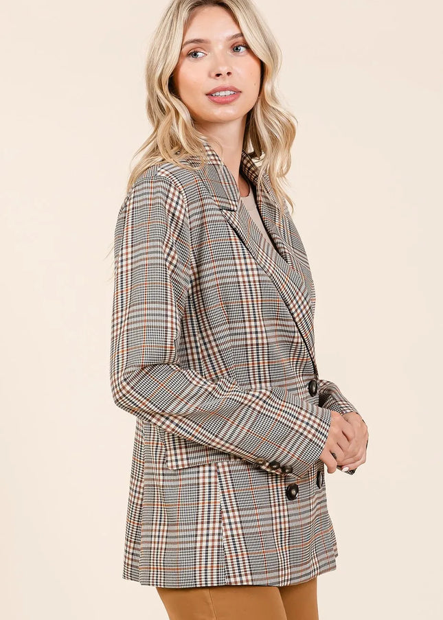 Mittoshop Plaid Double Breasted Relaxed Fit Blazer - Sleekdenim.com