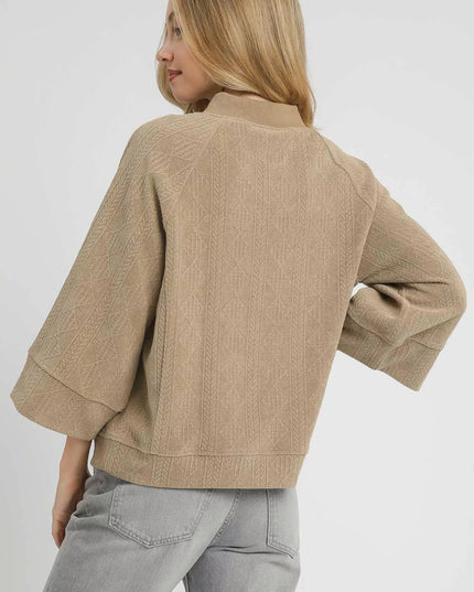 Umgee Textured Knit V-Neck Top - Sleekdenim.com