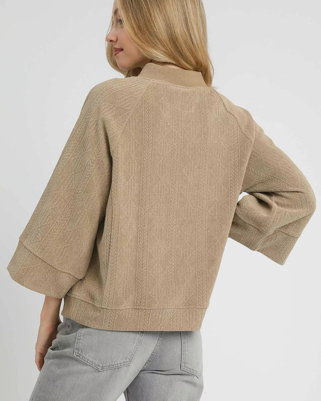 Umgee Textured Knit V-Neck Top - Sleekdenim.com