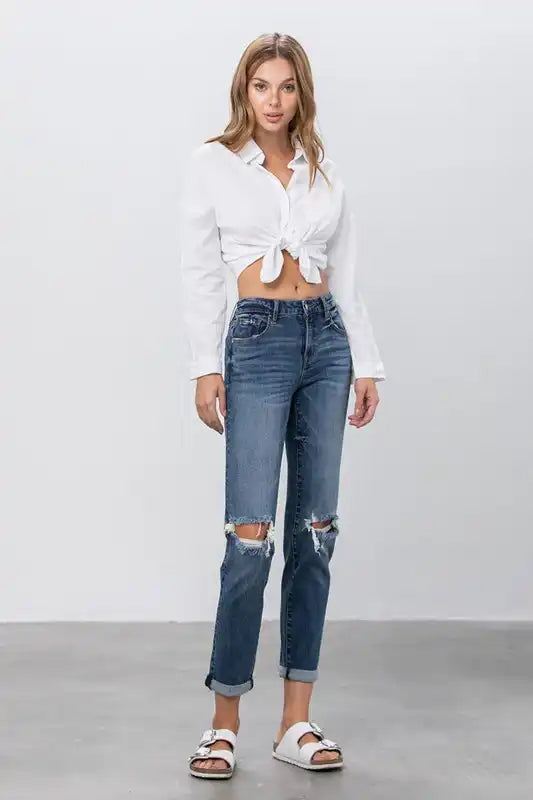 Denim Lab USA Ripped Boyfriend Jeans - Sleekdenim.com