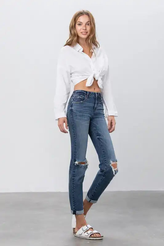 Denim Lab USA Ripped Boyfriend Jeans - Sleekdenim.com