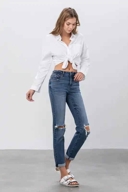 Denim Lab USA Ripped Boyfriend Jeans - Sleekdenim.com