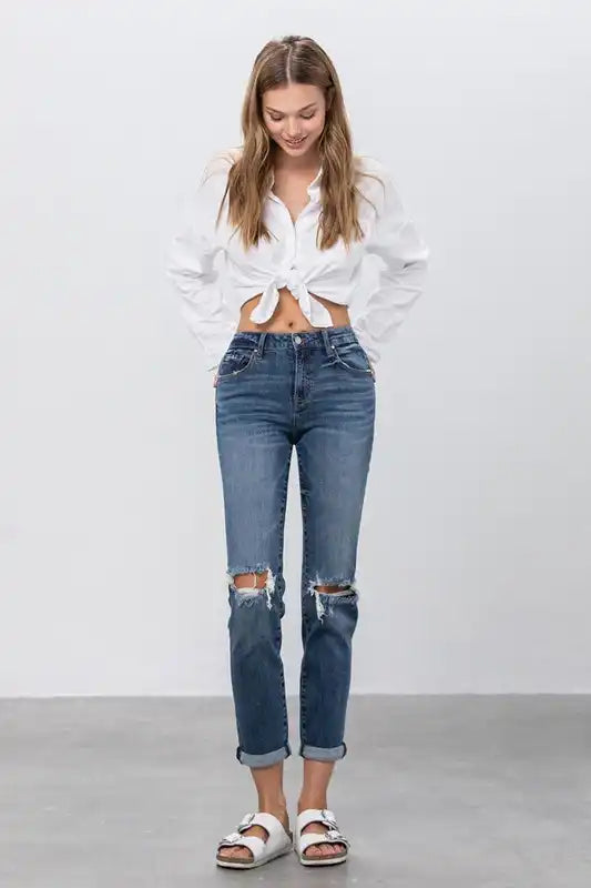 Denim Lab USA Ripped Boyfriend Jeans - Sleekdenim.com