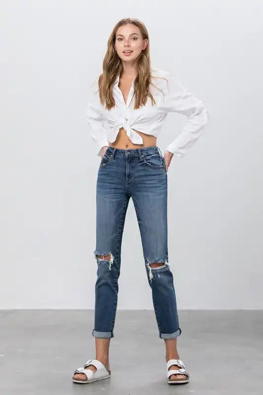 Denim Lab USA Ripped Boyfriend Jeans - Sleekdenim.com
