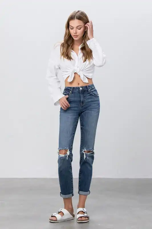 Denim Lab USA Ripped Boyfriend Jeans - Sleekdenim.com