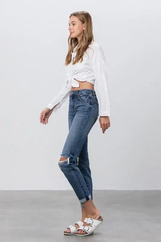 Denim Lab USA Ripped Boyfriend Jeans - Sleekdenim.com
