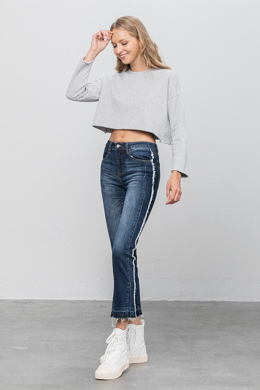 Frayed Hem Cropped Straight Jeans - Sleekdenim.com