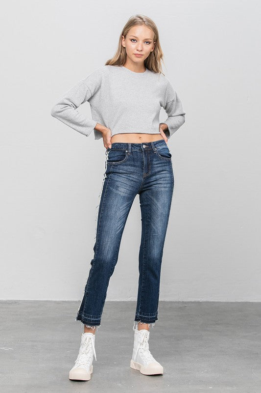 Frayed Hem Cropped Straight Jeans - Sleekdenim.com