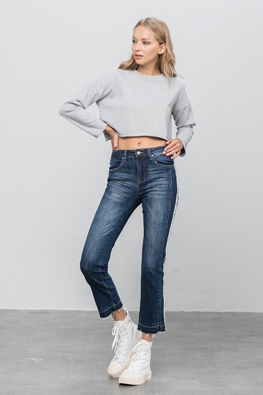 Frayed Hem Cropped Straight Jeans - Sleekdenim.com