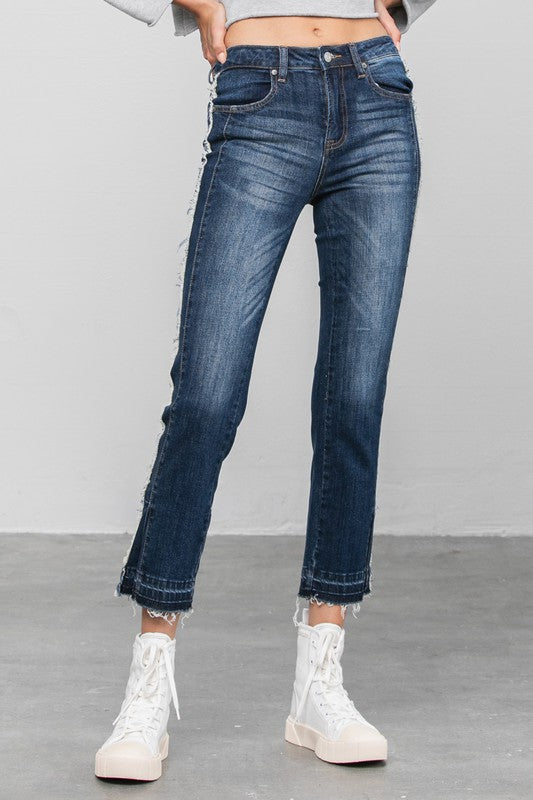 Frayed Hem Cropped Straight Jeans - Sleekdenim.com