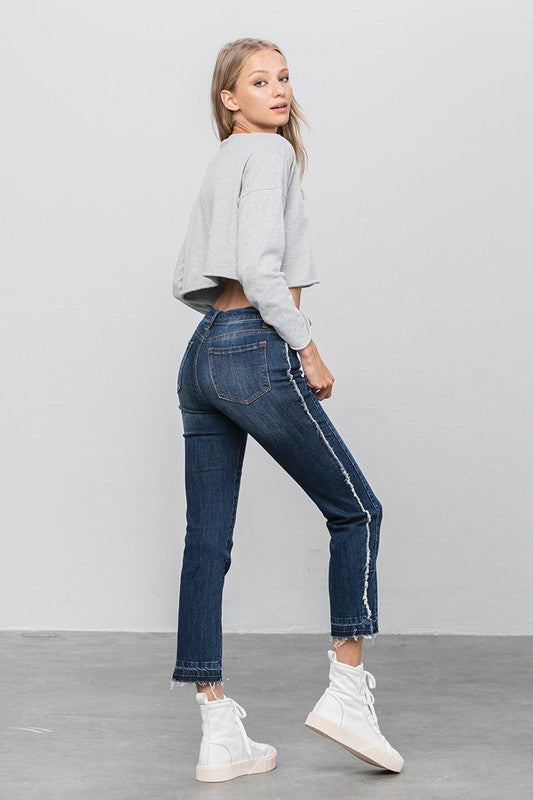 Frayed Hem Cropped Straight Jeans - Sleekdenim.com